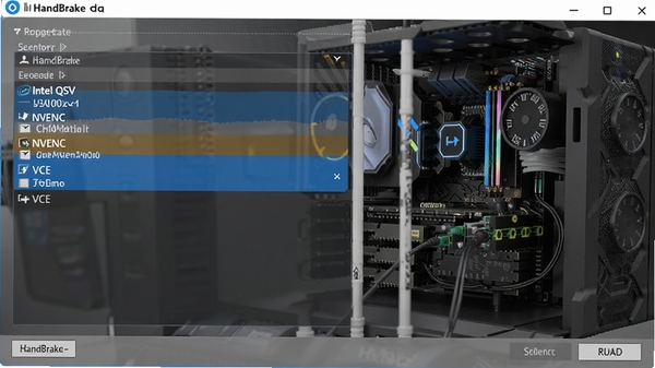 HandBrakeӲ���������ý��棬��ʾ������ѡ���б���Intel QSV��NVENC��VCEѡ�������ʾ������Ϊ����Ӳ��ʾ��ͼ