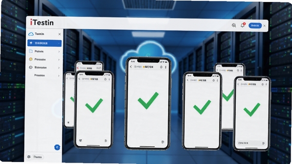 iTestin�ƶ�������Խ��棬չʾ��̨�ֻ��豸ͬʱ���в���������Ļ������ɫ�Թ���ʾ����ͨ��������Ϊ�ƶ���������Ч����