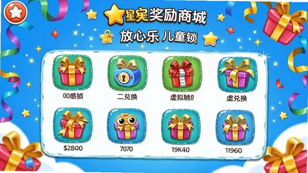 �����ֶ�ͯ�������ǽ����̳ǽ��棬չʾ�ɶһ�����������ͼ�꣬�����вʴ�������Ч����ͨ���ɫ���������ã����϶�ͯ����