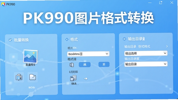 PK990ͼƬ��ʽת������������չʾ����������ת������ʽѡ�����Ŀ¼���õȹ������򣬽�����ˬ���࣬ͼ������������Ϊǳ��ɫ���䣬����ִ��Ƽ��У�����ͻ��PK990ͼƬ��ʽת��Ʒ������