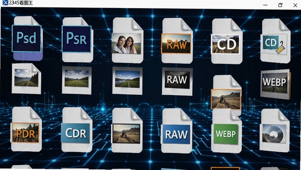 2345��ͼ��������չʾ���ֲ�ͬͼƬ��ʽ���ļ�ͼ�꣬����PSD��CDR��RAW��WEBP�ȣ�����Ϊ�Ƽ���ʮ�����ɫ��������������ǿ��ļ����ԡ�