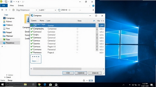 UPX压缩加壳精灵在Windows 10系统上运行,界面显示处理完成列表,绿色勾选标记,同时展示系统任务栏与文件管理器,整体明亮清晰