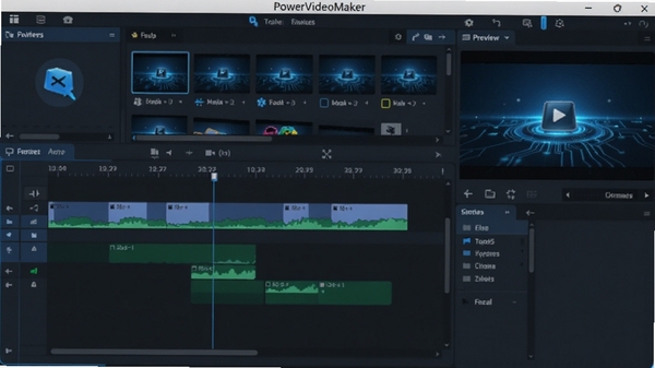 PowerVideoMaker�������ͼ��չʾʱ���߱༭�����زĿ��Ԥ�����ڣ��������ִ���࣬��ɫ�Ƽ���ɫ��