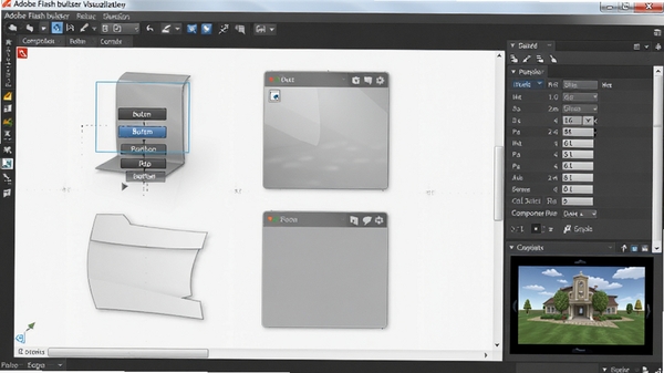Adobe Flash builder���ӻ����������ק��ť�����������������Ҳ���������ʾ���������������������չʾʵʱԤ��Ч��
