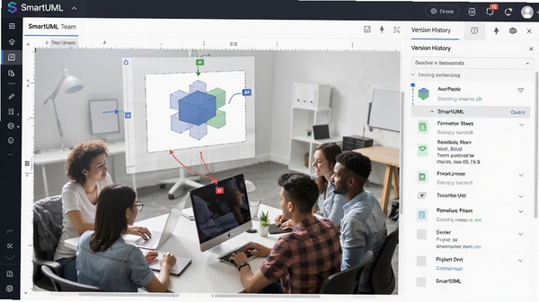 SmartUML�Ŷ�Э�����棬չʾ���˱༭ͬһģ�ͣ����а汾��ʷ��¼���