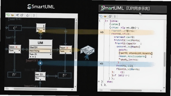 SmartUML����˫��ͬ������ʾ�⣬���ΪUML��ͼ���Ҳ�Ϊ���ɵ�Java���룬������Ӧ��ϵ