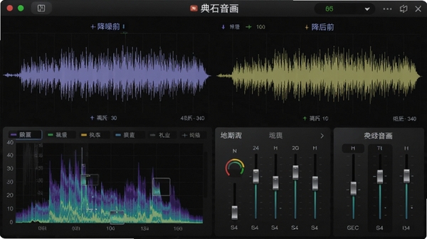 ��ʯ������Ƶ�������棬չʾ����ǰ��Ĳ��ζԱȣ�Ƶ��ͼ��ʾƵ�ʷֲ�����������ѹ������������ɼ�