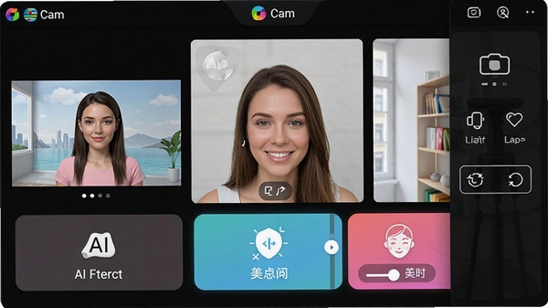 YouCam����������չʾ���������ⱳ����AI��Ч�����յ��ڵȺ��Ĺ���ģ�飬������������������רҵ��Ƶ��������