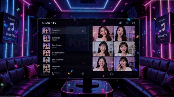 �Թ�������ƵKTV������չʾ������Ϊ�޺�ƹ��µ�����KTV���ᣬ��Ļ������ʾ�����б��������Ƶ���ڣ��������ſ�ʱ�У�ɫ��������ͻ�����˻����뻶����Χ