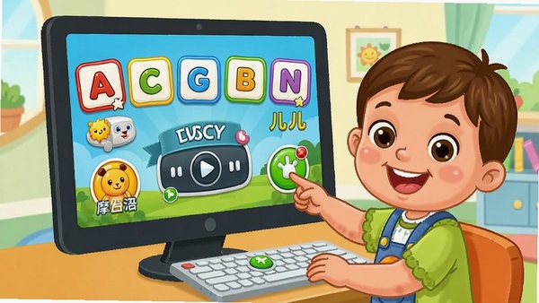 Ħ���׶�Ӣ����԰������棬��ͨ���ɫ��������������ĸ��Ƭ�����貥�š�������Ϸ��Ԫ�أ��������ڿ���ѧϰ