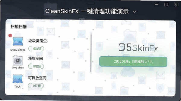 CleanSkinFXһ������������ʾ����ʾɨ�赽�������ļ����ͺͿ��ͷſռ��С��������ֱ��