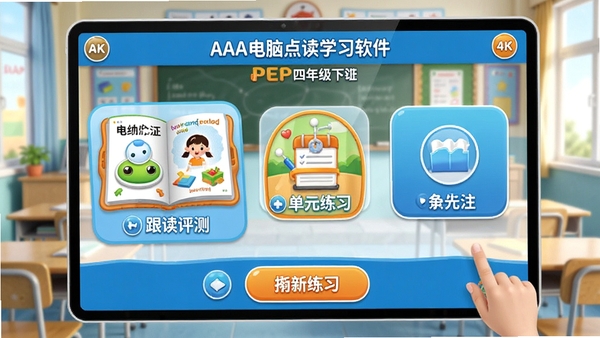 AAA���Ե��ѧϰ����PEP���꼶�²��������ͼ��չʾ����α����������⡢��Ԫ��ϰ�Ⱥ��Ĺ���ģ�飬��Ʒ����ܰ���ã��ʺ�Сѧ��ʹ�ã�����ɫ������ɫ�ͳ�ɫΪ����������ע���ܰ�ť������Ϊ���ҳ�������������������4K���壬���н����Ƽ���