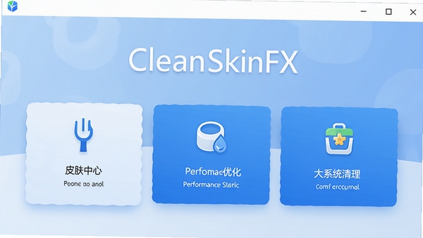 CleanSkinFX�������ͼ��չʾƤ�����ġ������Ż���ϵͳ�����������ģ�飬ɫ��������Ϊ���������ִ���࣬ͼ�꾫�£�����Ϊ����ɫ���䣬��������ˬרҵ���ʺ���Ϊ����������ҳͷͼ��