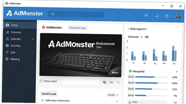 AdMonster��Ƶ��վ������������������ͼ��չʾ���������������͹������ͳ����Ϣ������ִ���ɫ��������Ϊ�������壬��Ʒ��Ⱦͼ