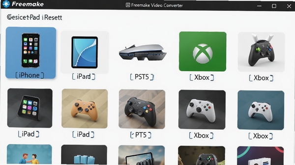 һ��չʾFreemake Video Converter�������õķḻ�豸Ԥ���б���ͼ������iPhone��iPad��PS5��Xbox��ͼ�꣬��������������ͻ��ѡ��Ķ����Ժͱ���ԡ�