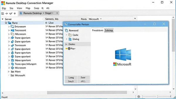 Remote Desktop Connection Manager主界面截图,展示服务器列表分组和连接窗口,界面整洁,微软官方风格