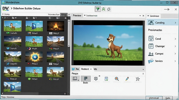 Wondershare DVD Slideshow Builder Deluxe����������չʾ�������زĿ⡢Ԥ�����ں͹�����壬�������ִ���࣬ɫ������������3D��ȾЧ��