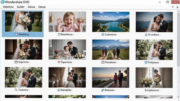 Wondershare DVD Slideshow Builder Deluxeģ�����棬չʾ���ַ��ľ����õ�Ƭģ������ͼ���������񡢶�ͯ�����е����⣬���������������û����ѡ��