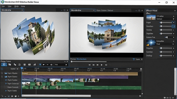 Wondershare DVD Slideshow Builder Deluxe��Ч�༭���棬չʾ��ƬӦ��3D��ת������Ч����ʱ����������Ԥ������ʵʱ��ʾ��������Χ����Ч�����������