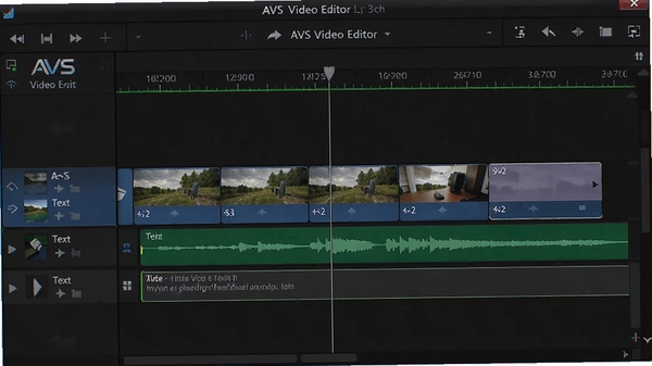 AVS Video Editor����ʱ���߱༭���棬չʾ��Ƶ�졢��Ƶ����ı���ĵ���Ч��