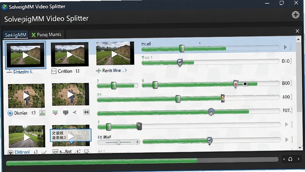 SolveigMM Video Splitter批量处理界面,展示多个视频文件在队列中,并显示处理进度条,体现高效工作能力。