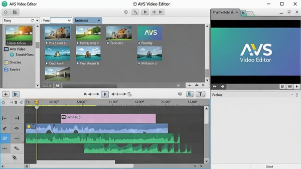 AVS Video Editor�������ͼ��չʾʱ���߱༭�����زĿ��Ԥ�����ڣ�����ִ���࣬ɫ������