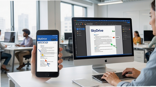 SkyDrive���豸Э��������չʾ�ֻ������ͬʱ�༭ͬһ�ĵ���������ʾ���˹��Э��������Ϊ�ִ��칫�һ���
