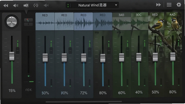 Natural Wind���������棬չʾ�����Ч������飬�û����ڵ���������ɭ����������ϣ�����������ʾ����Ч�����ٷֱȡ�