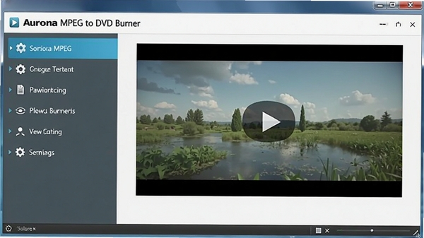 �����������ͼ��չʾAurora MPEG to DVD Burner������ʽ���֣����Ϊ���ܵ������Ҳ�Ϊ��ƵԤ�����ڣ��������ִ�����
