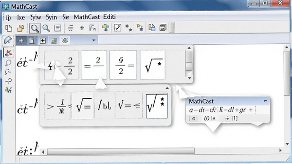 MathCast�༭���棬��ʾ��ʽ�͸���ģ��Ĳ������