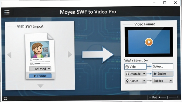 ����һ��չʾMoyea SWF to Video Pro�����������ת�����̵�ʾ��ͼ����������������SWF�ļ��������Ƶ��ʽѡ��ѡ����רҵ��ࡣ