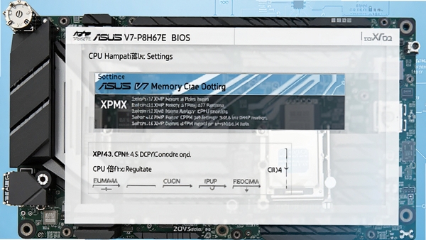 ��˶V7-P8H67E����BIOS���ڴ���CPU���������ý��棬��ʾXMP����ѡ����CPU��Ƶ���������Ϊ����ɫ����ͼ���������ֱ��