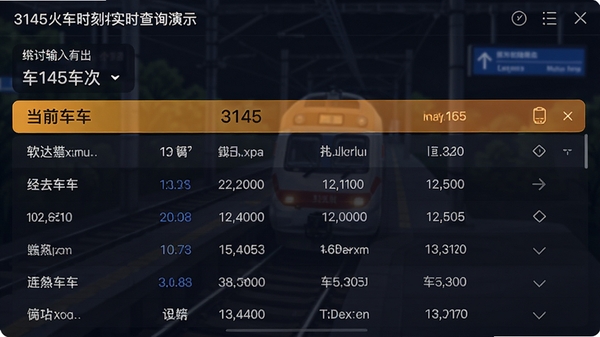 3145��ʱ�̱�����ʵʱ��ѯ������ʾ��չʾ���복�κ���ʾ��ϸ�ľ�ͣվ��Ϣ�б�������ÿ��վ�ĵ���ͷ���ʱ�䣬���������ʾ��ǰ���Ρ�