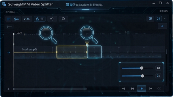 SolveigMM Video Splitter��׼�и����ʾ��������ʾʱ�����ϵ��и�㣬��Χ�зŴ�ͼ���֡��΢���ؼ����Ƽ���UI���