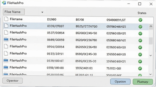FileHashPro�������н��棬չʾ��ϣֵ������ɺ�Ľ���б��������ļ������㷨����ϣֵ��״̬ͼ�꣬����Ϊǳ��ɫ���������࣬������ť������