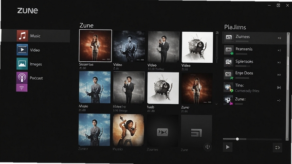Zune���԰�������չʾ����ɫ���⣬��ർ������ʾ���֡���Ƶ��ͼƬ�����ͣ��м�����Ϊר�����������Ҳ�Ϊ���Ŷ��У����������ִ���΢��Metro��񣬸�����Ⱦ