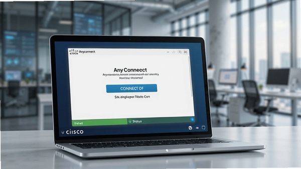 һ��չʾCisco Anyconnect���������ڱʼǱ����������е�ͼƬ���������ִ����İ칫�ң�����������ʾ���Ӱ�ť��״̬����������רҵ���Ƽ���ǿ