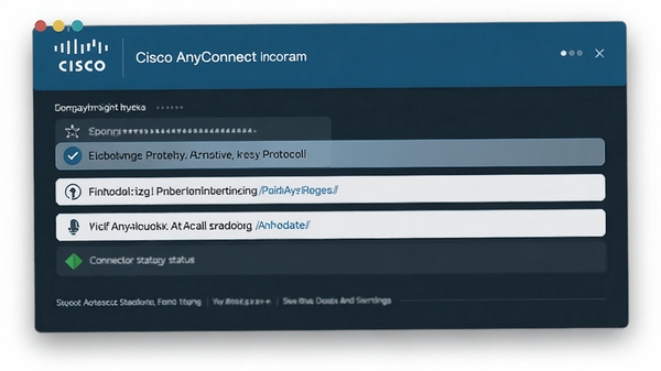 һ��չʾCisco AnyConnect���ӽ��棬��ʾ����Э��ѡ�������״̬ͼ���ͼƬ�������������