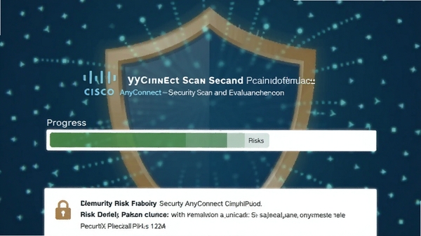 һ��չʾCisco AnyConnect���а�ȫɨ��������Ľ��棬�����������ͷ�����ʾ������Ϊ����ͼ�꣬ͻ����ȫ������