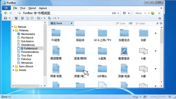 һ��չʾiFunBox���԰��ļ�������ܵĽ�ͼ����������Windows��Դ�����������Ϊ�豸Ŀ¼�����Ҳ�չʾ�ļ��б���֧����ק����������Ϊ���µ���ɫ����ͻ���ļ�������ֱ���ԡ�