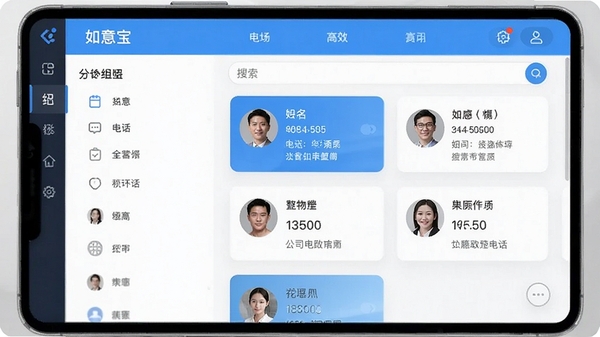 ���ⱦ�绰����ͨѶ¼�������棬չʾ�����б�����������ϵ�˿�Ƭ����ʾ�������绰����˾���ֶΣ�������ֱ�ۣ�ǿ����Ч�������ԡ�