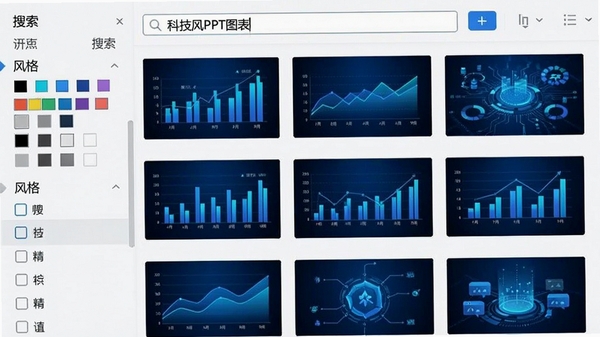 PPT�زļ��������������棬�����������롰�Ƽ���PPTͼ�������·�չʾ��������ɫ�Ƽ��е�����ͼ���زģ��������ɫ�ͷ���ɸѡѡ��������������ֱ��