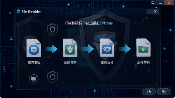 File Shredder�����������ͼ����ʾ�ļ�����������̣�����Ϊ��ɫ�Ƽ��з��ͻ����ȫ�ɿ���Χ