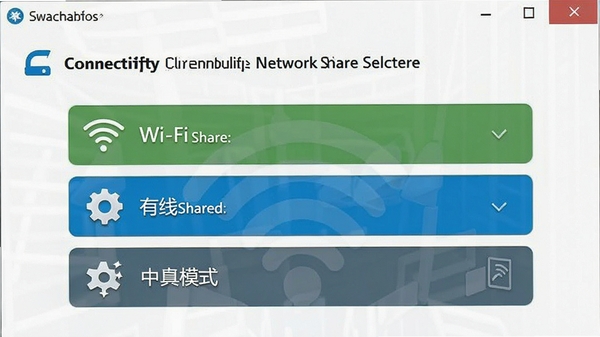 Connectify ���繲��ģʽѡ����棬չʾWi-Fi���������߹������м�ģʽ��ѡ��