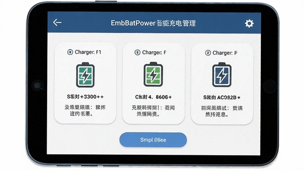 EmbBatPower���ܳ��������ý��棬չʾ���ֳ��ģʽѡ����Ե��ͼ���˵�����֣������Ѻ��ײ���