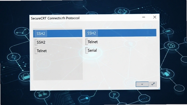 SecureCRT����Э��ѡ����棬��ʾSSH2��Telnet��Serial��ѡ�����SSH2������Ϊ��������ʾ��ͼ���ִ���ǿ