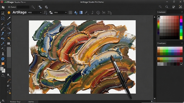 ArtRage Studio Pro Demo����չʾ�����ֻ滭���������棬������չʾ�ͻ��ʴ�Ч������Χ�й���������ɫѡ������������רҵ�Ҹ���������