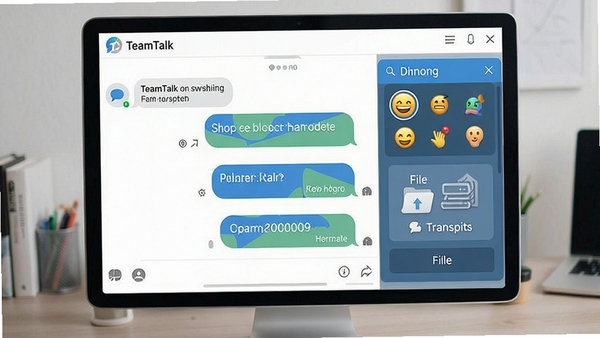 TeamTalk消息通讯界面,展示聊天气泡、表情面板和文件传输功能,界面整洁,用户体验良好