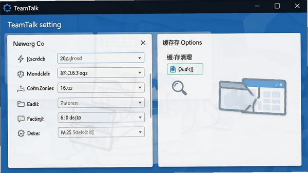 TeamTalk设置界面,展示网络配置和缓存清理选项,帮助用户优化运行
