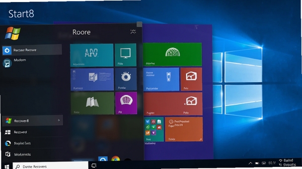 Start8软件界面截图,展示恢复后的经典开始菜单与Windows 8 Modern UI风格融合,背景为简洁的蓝色调桌面